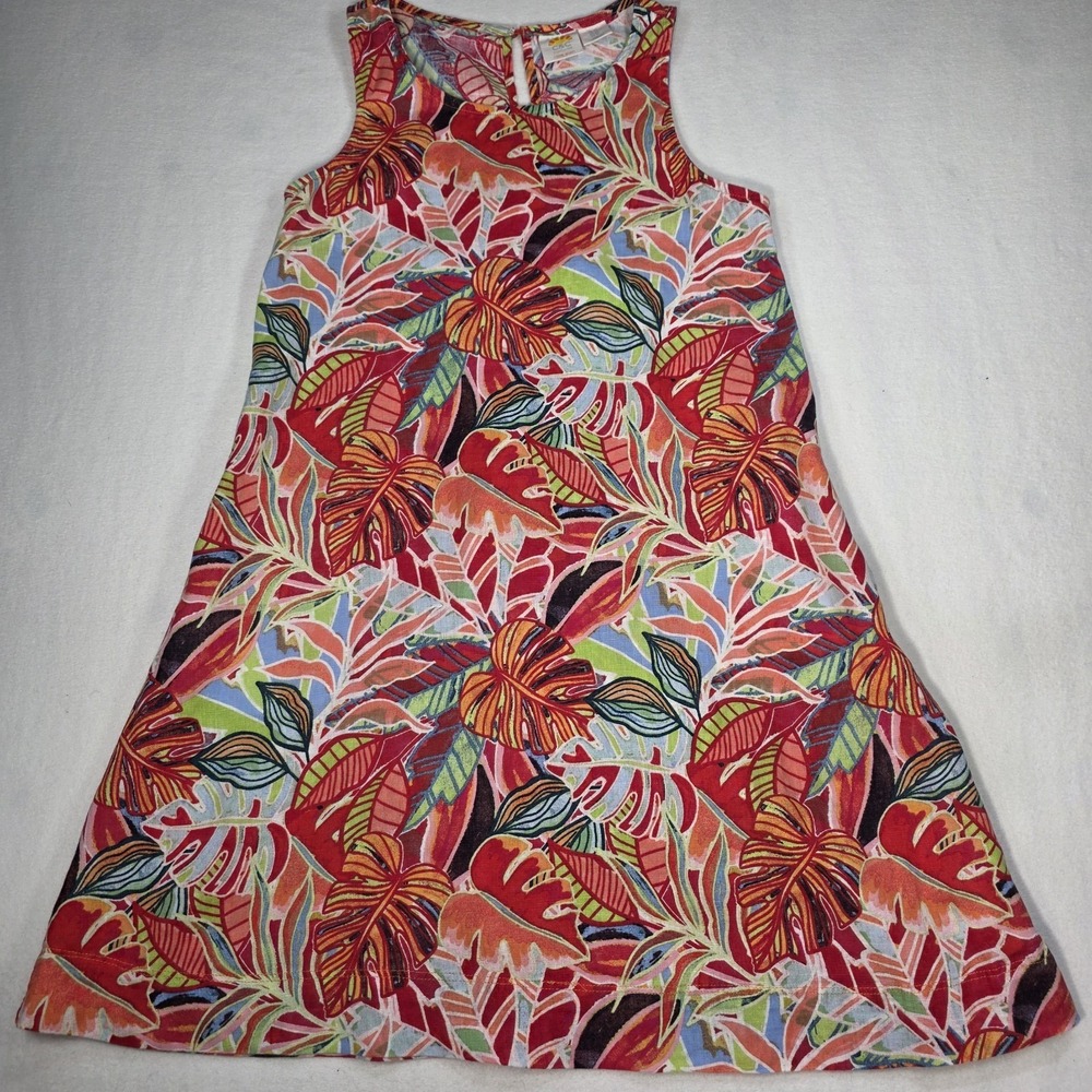 C&C California 100% Linen Floral Shift Dress XS Beach Tropical Coastal Island